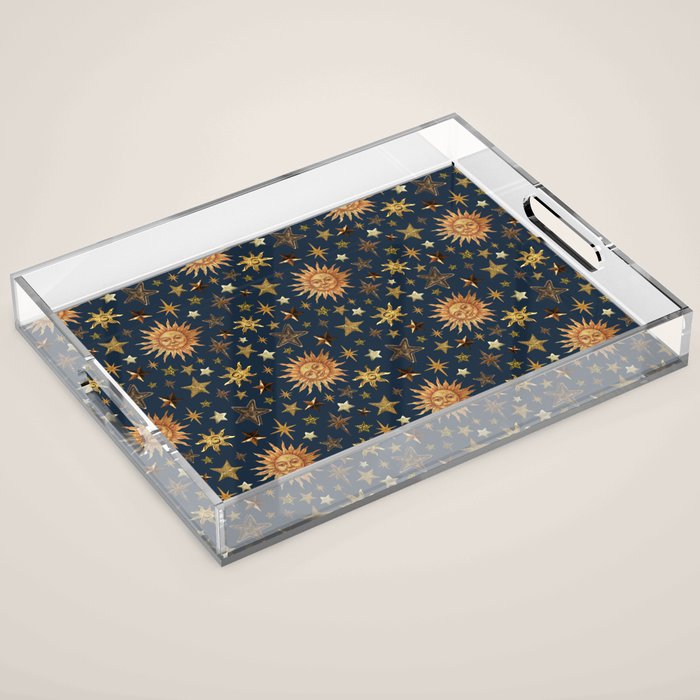 Vintage Star Collage Print in Navy Acrylic Tray Gallery Image 1
