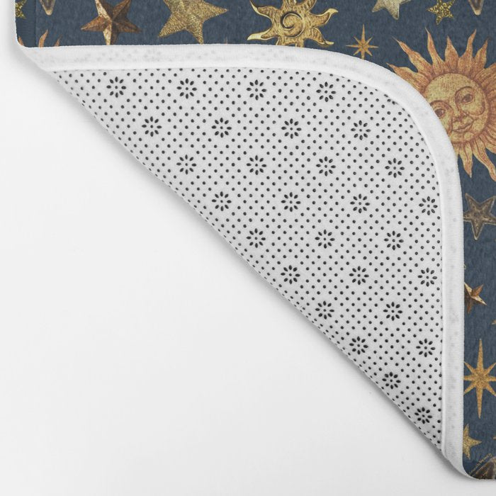 Vintage Star Collage Print in Navy Bath Mat Gallery Image 2