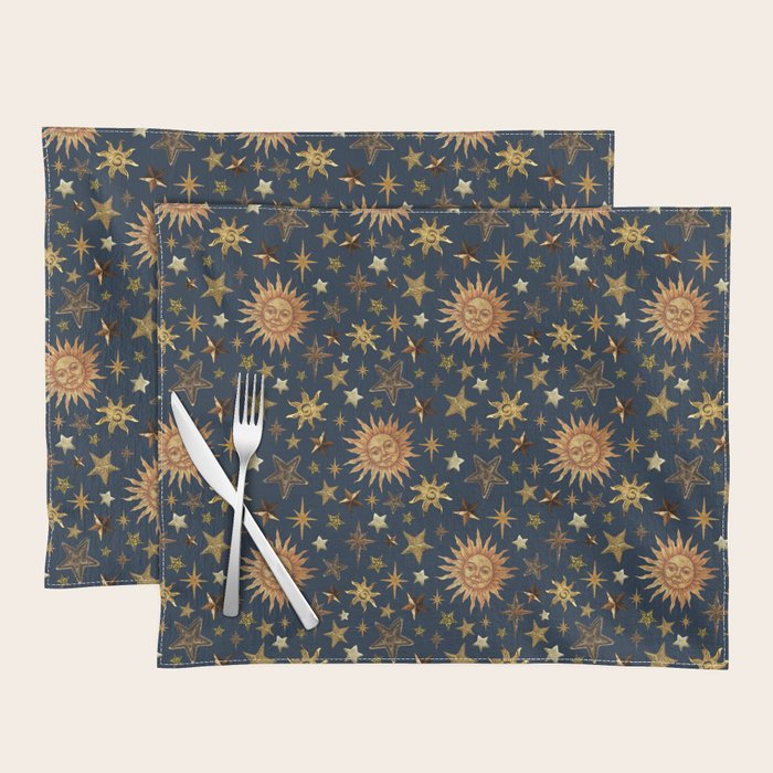 Vintage Star Collage Print in Navy Placemat Gallery Image 1