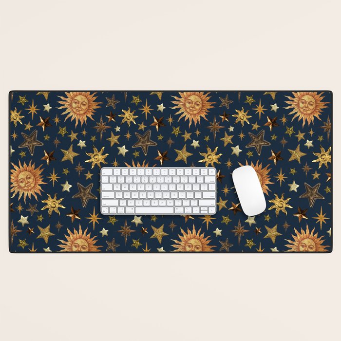 Vintage Star Collage Print in Navy Desk Mat Gallery Image 1