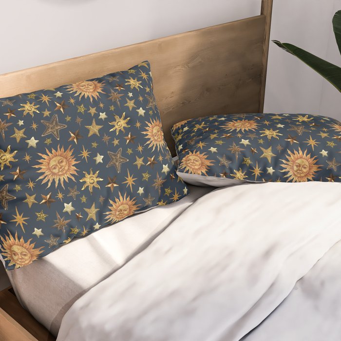 Vintage Star Collage Print in Navy Pillow Sham Gallery Image 2