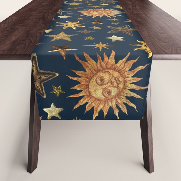 Vintage Star Collage Print in Navy Table Runner Gallery Image 1