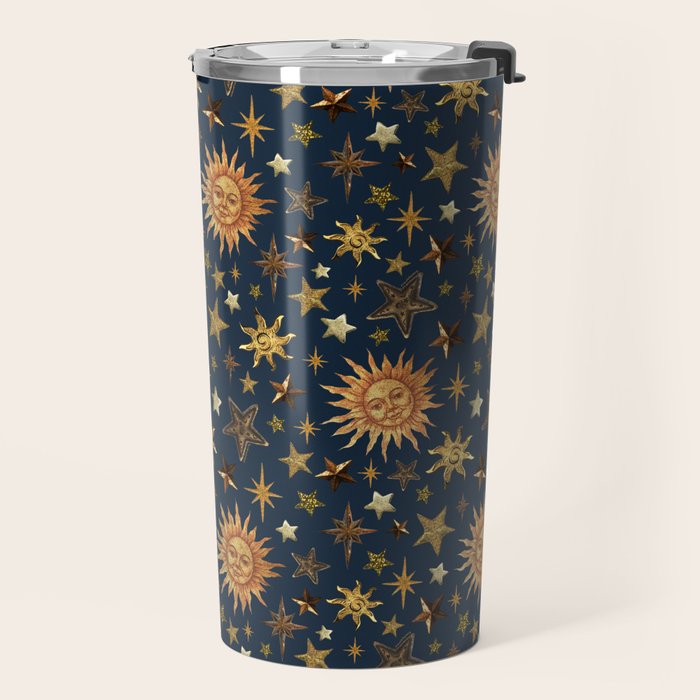 Vintage Star Collage Print in Navy Travel Mug Gallery Image 2