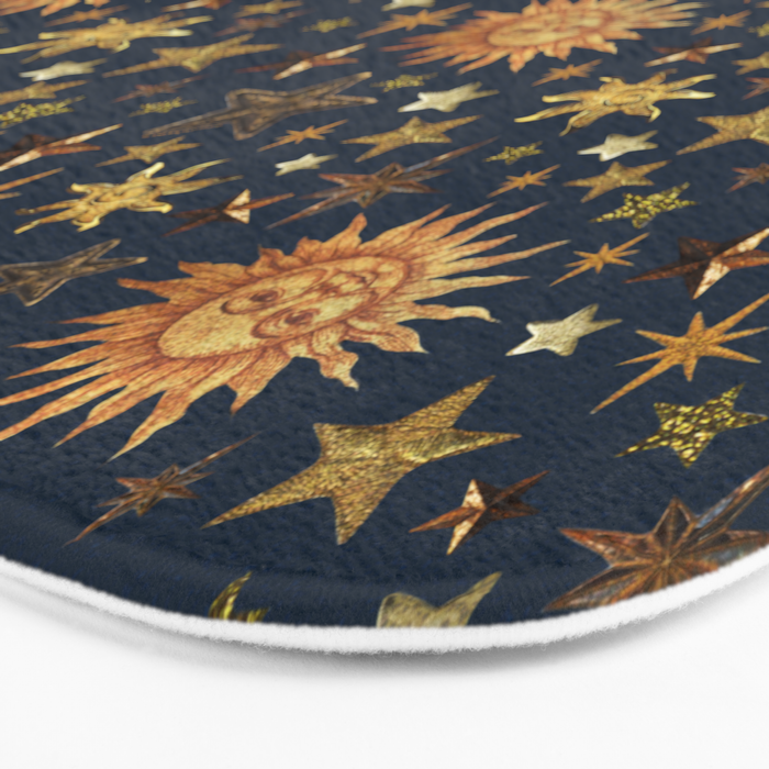 Vintage Star Collage Print in Navy Bath Mat Gallery Image 3