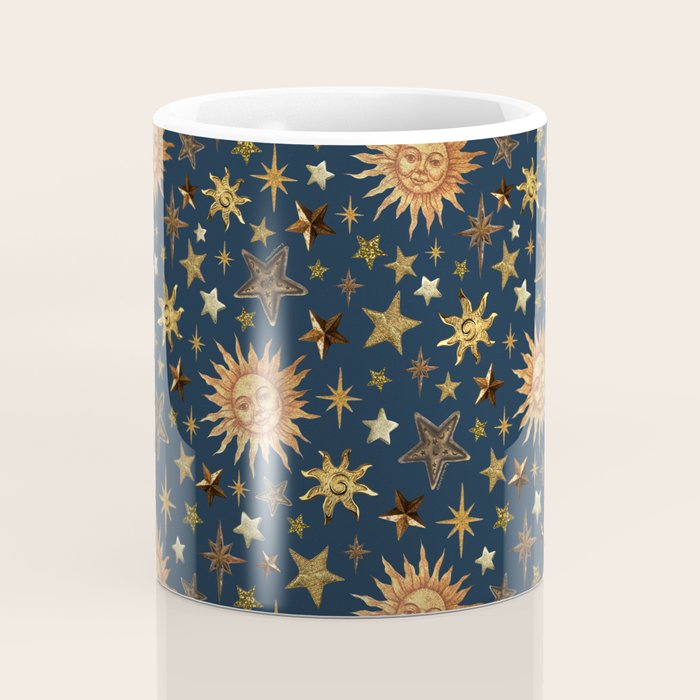 Vintage Star Collage Print in Navy Coffee Mug Gallery Image 4