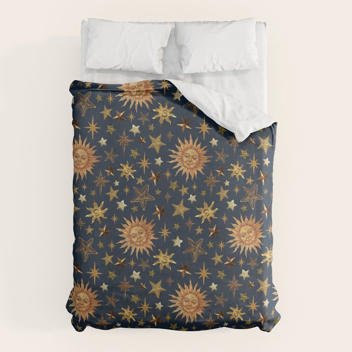 Vintage Star Collage Print in Navy Duvet Cover Gallery Image 6