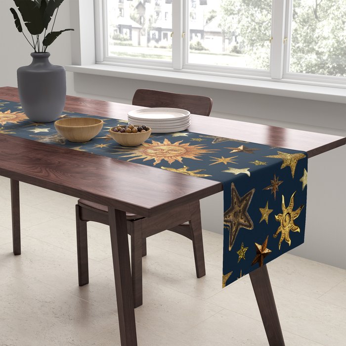 Vintage Star Collage Print in Navy Table Runner Gallery Image 2