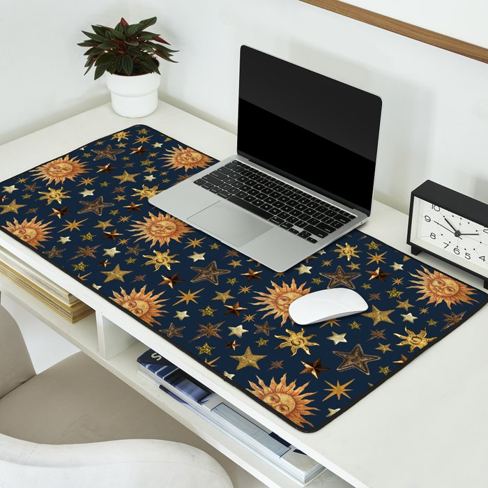 Vintage Star Collage Print in Navy Desk Mat Gallery Image 2