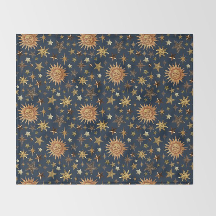 Vintage Star Collage Print in Navy Throw Blanket Gallery Image 2