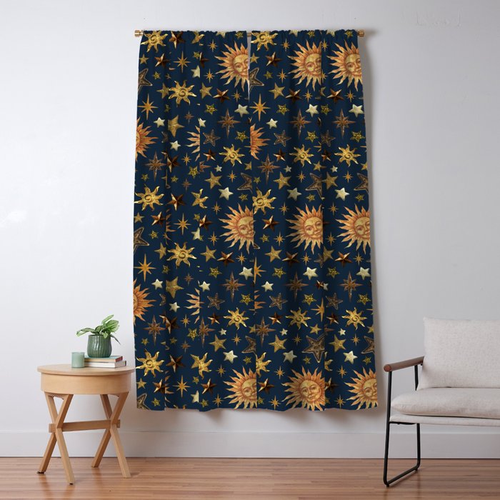 Vintage Star Collage Print in Navy Window Curtain Gallery Image 1