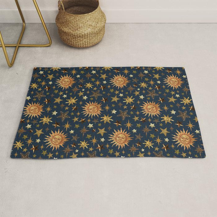 Vintage Star Collage Print in Navy Rug Gallery Image 1