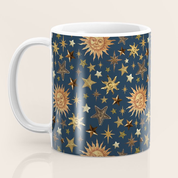 Vintage Star Collage Print in Navy Coffee Mug Gallery Image 3