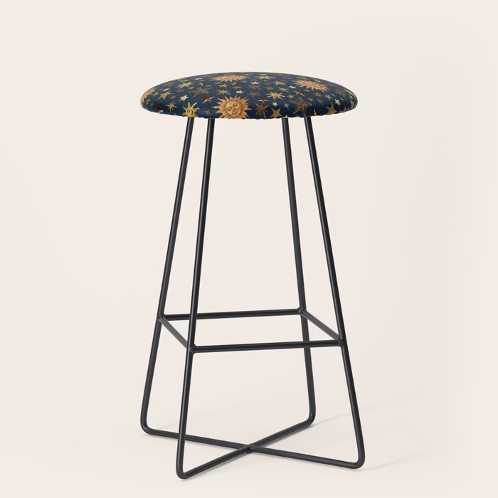 Vintage Star Collage Print in Navy Stool Gallery Image 1
