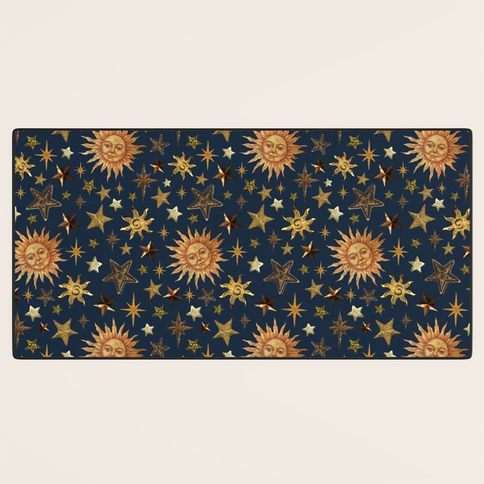 Vintage Star Collage Print in Navy Desk Mat Gallery Image 3