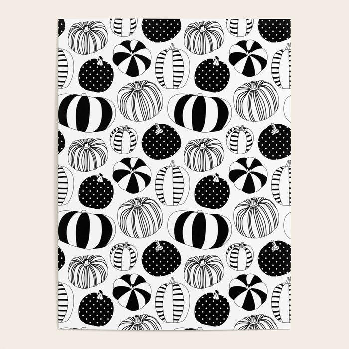 Black and white pumpkin vegetable pattern Poster Gallery Image 4