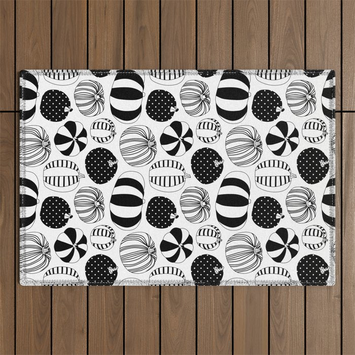 Black and white pumpkin vegetable pattern Outdoor Rug Gallery Image 1