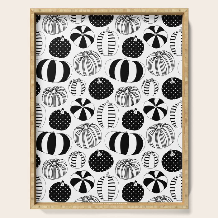 Black and white pumpkin vegetable pattern Serving Tray Gallery Image 1