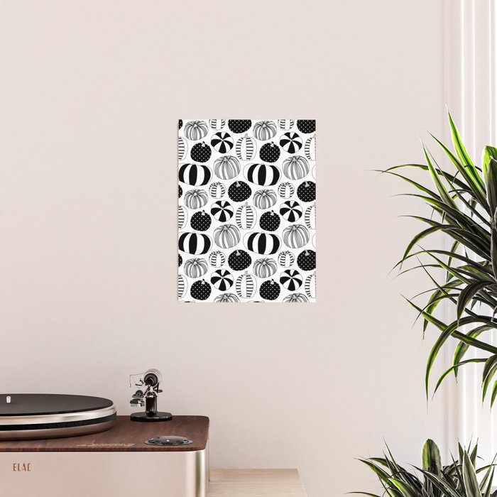 Black and white pumpkin vegetable pattern Poster Gallery Image 2