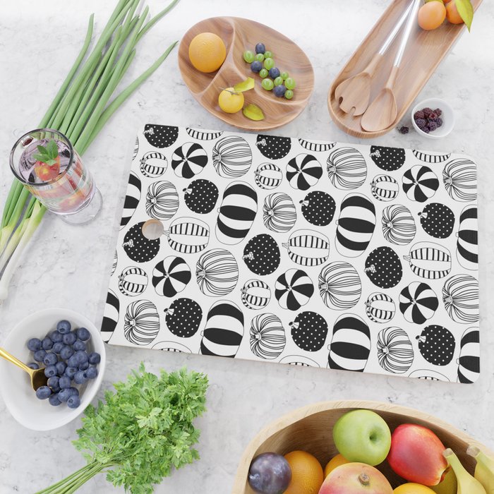 Black and white pumpkin vegetable pattern Cutting Board Gallery Image 2