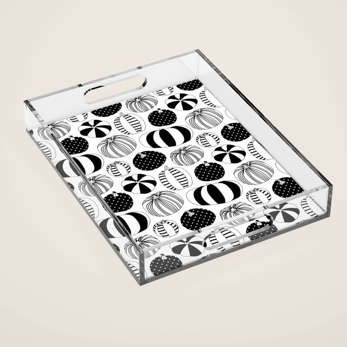 Black and white pumpkin vegetable pattern Acrylic Tray Gallery Image 1
