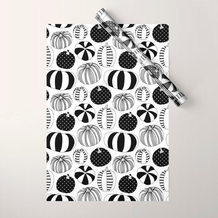 Black and white pumpkin vegetable pattern Wrapping Paper Gallery Image 1