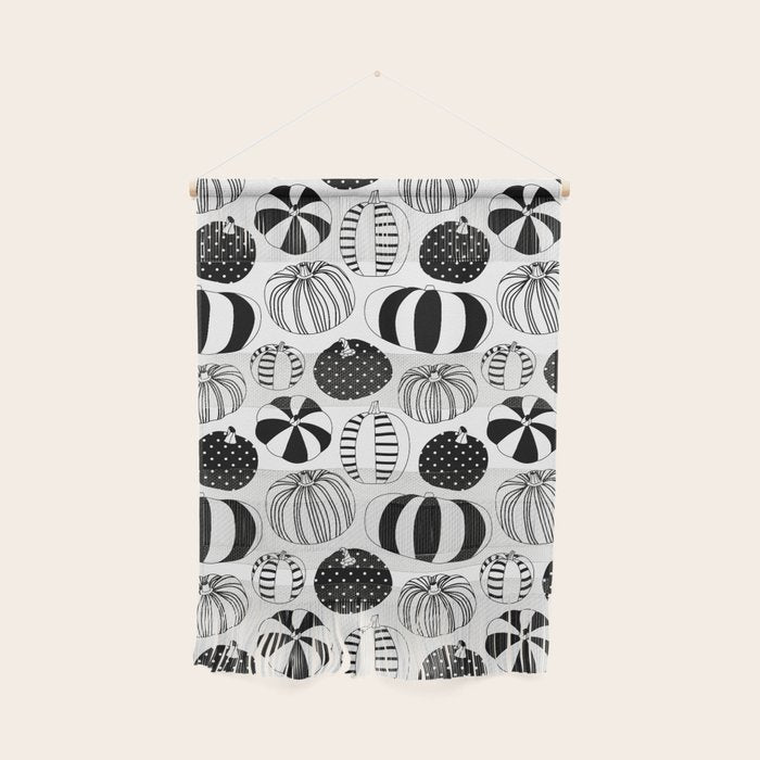 Black and white pumpkin vegetable pattern Wall Hanging Gallery Image 1