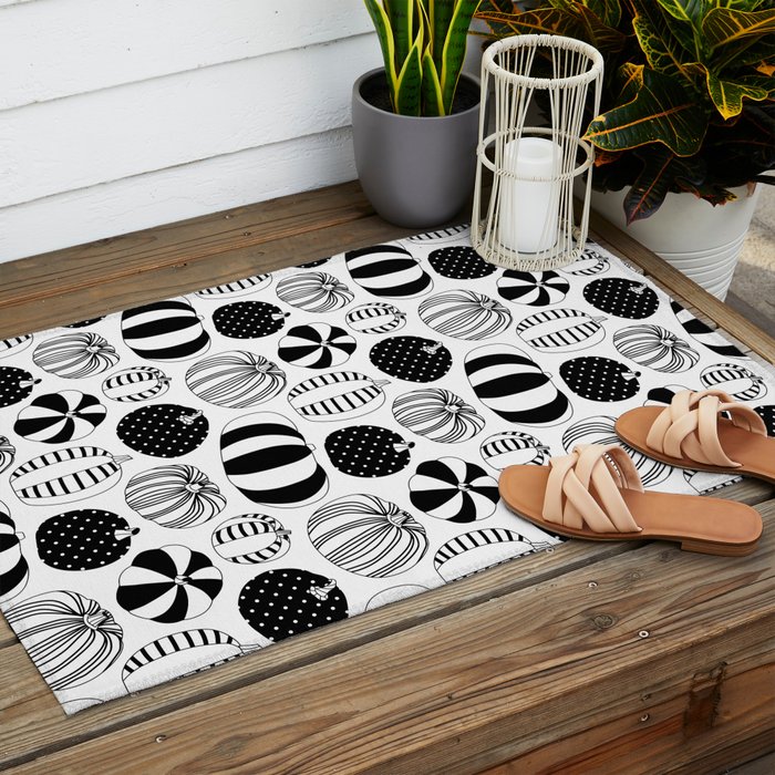 Black and white pumpkin vegetable pattern Outdoor Rug Gallery Image 2