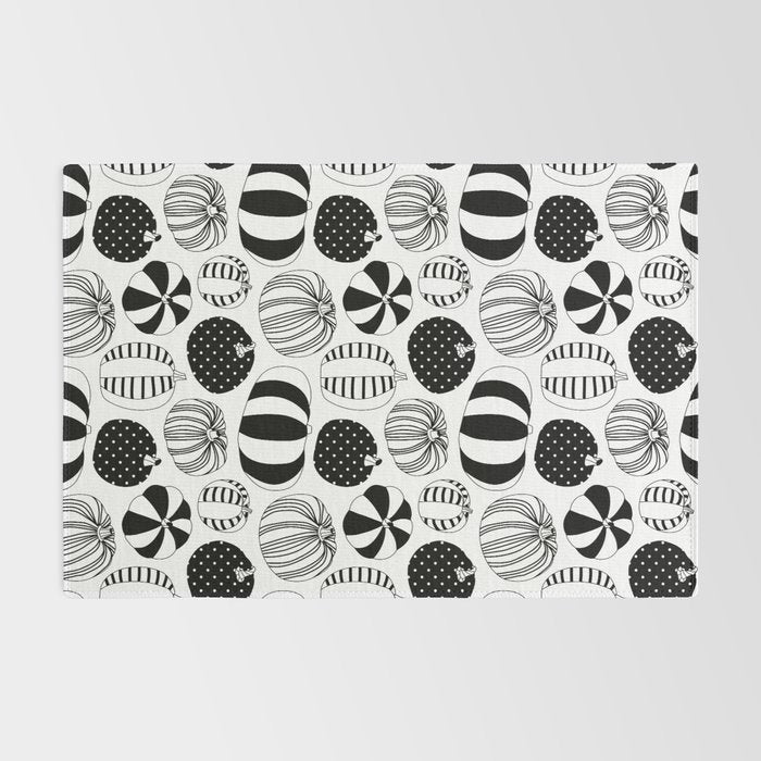 Black and white pumpkin vegetable pattern Rug Gallery Image 2