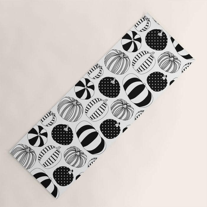 Black and white pumpkin vegetable pattern Yoga Mat Gallery Image 1