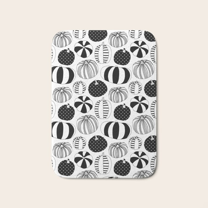 Black and white pumpkin vegetable pattern Bath Mat Gallery Image 1
