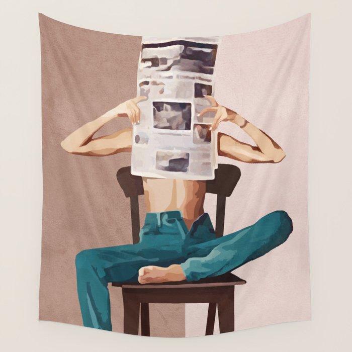 Woman Reading Newspaper Wall Tapestry Gallery Image 4