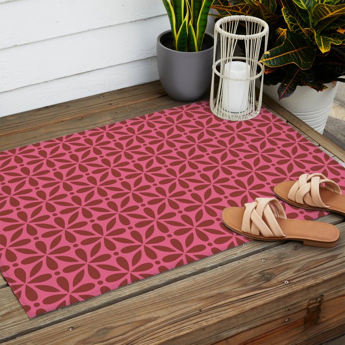 Retro Floral Geometric Pattern Outdoor Rug Gallery Image 2