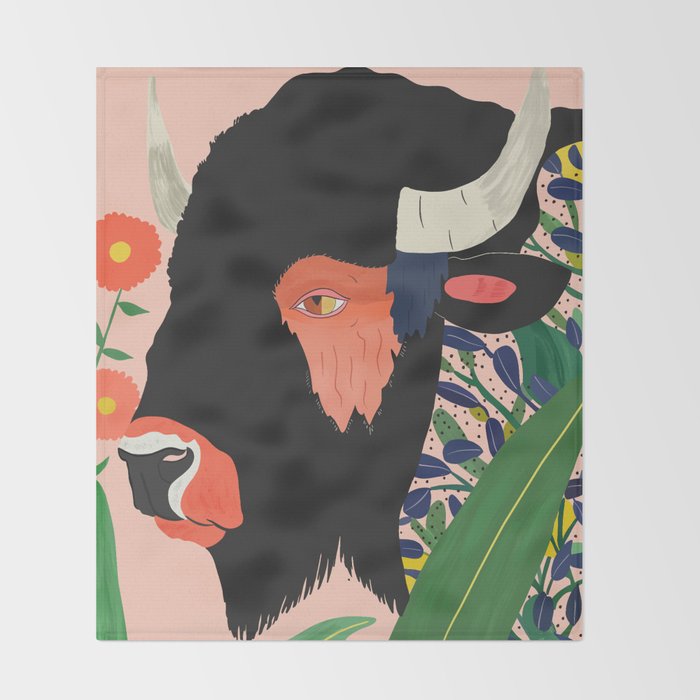 Floral Bison Throw Blanket Gallery Image 2