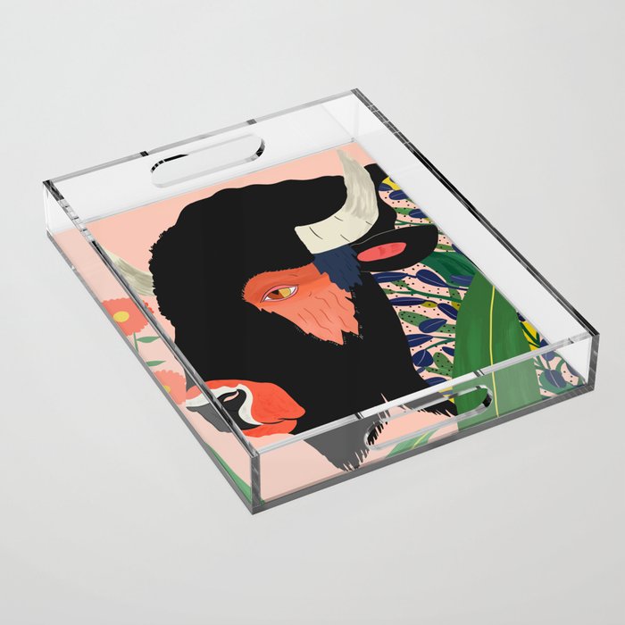 Floral Bison Acrylic Tray Gallery Image 1
