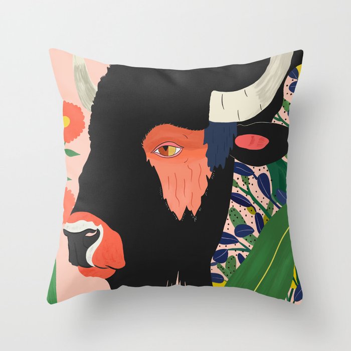 Floral Bison Throw Pillow Gallery Image 6