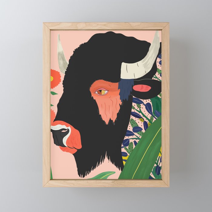 Floral Bison Mini Art Print Gallery Image 1