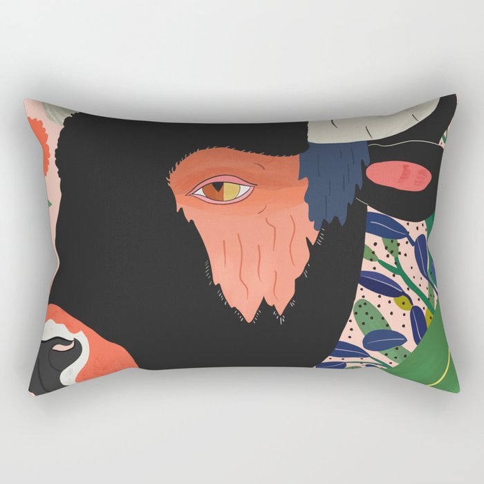 Floral Bison Rectangular Pillow Gallery Image 1