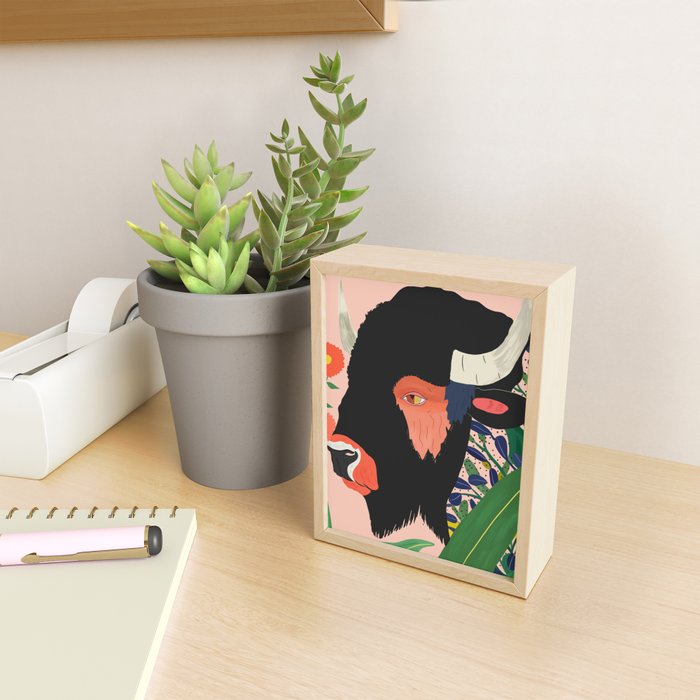 Floral Bison Mini Art Print Gallery Image 2