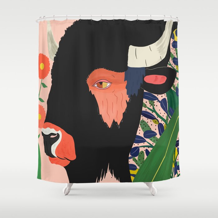 Floral Bison Shower Curtain Gallery Image 1