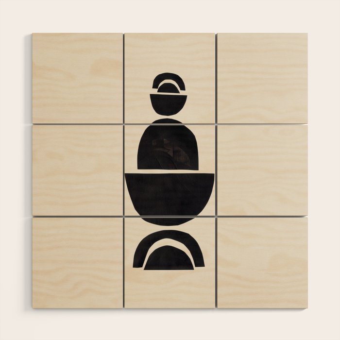 Black & White Minimalist Mid Century Paper collage Funky Black Ink Tribal Geometric by Ejaaz Haniff Wood Wall Art Gallery Image 1