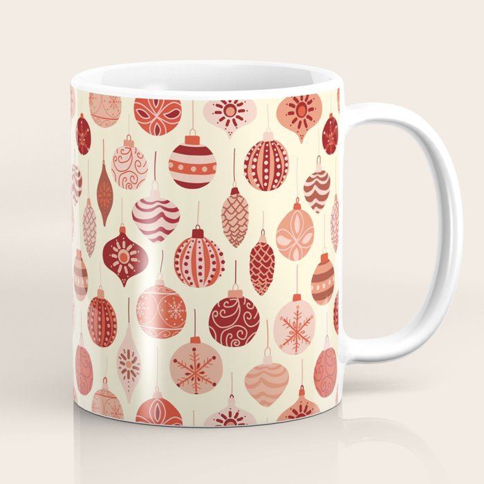 Christmas Ornaments Red Pink Beige Pattern Coffee Mug Gallery Image 1