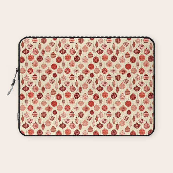 Christmas Ornaments Red Pink Beige Pattern Laptop Sleeve Gallery Image 1