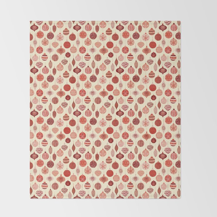 Christmas Ornaments Red Pink Beige Pattern Throw Blanket Gallery Image 2