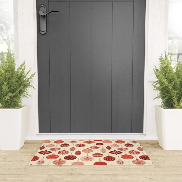 Christmas Ornaments Red Pink Beige Pattern Welcome Mat Gallery Image 3