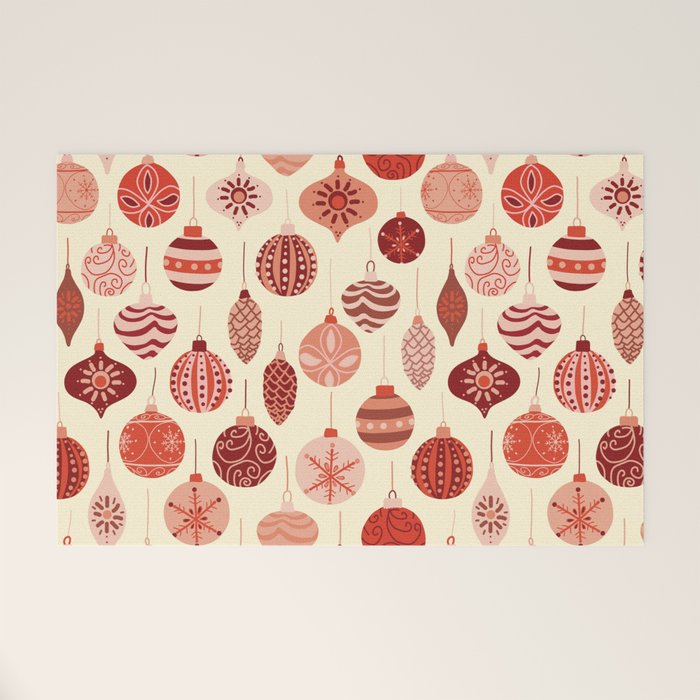Christmas Ornaments Red Pink Beige Pattern Welcome Mat Gallery Image 1