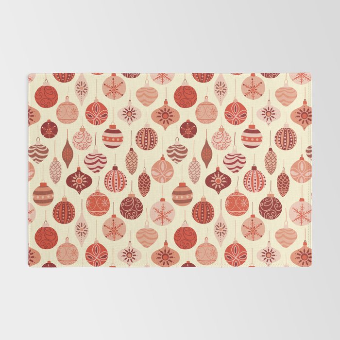 Christmas Ornaments Red Pink Beige Pattern Rug Gallery Image 2