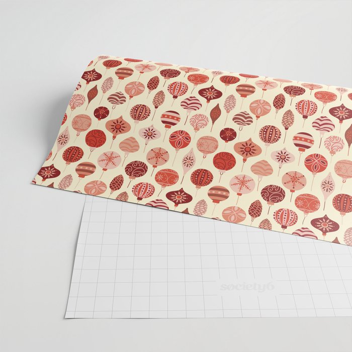 Christmas Ornaments Red Pink Beige Pattern Wrapping Paper Gallery Image 2