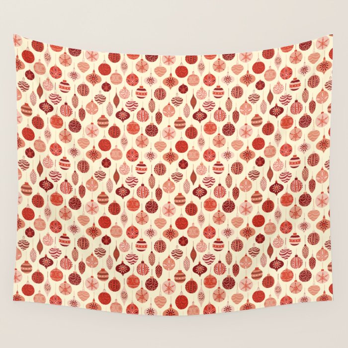 Christmas Ornaments Red Pink Beige Pattern Wall Tapestry Gallery Image 4
