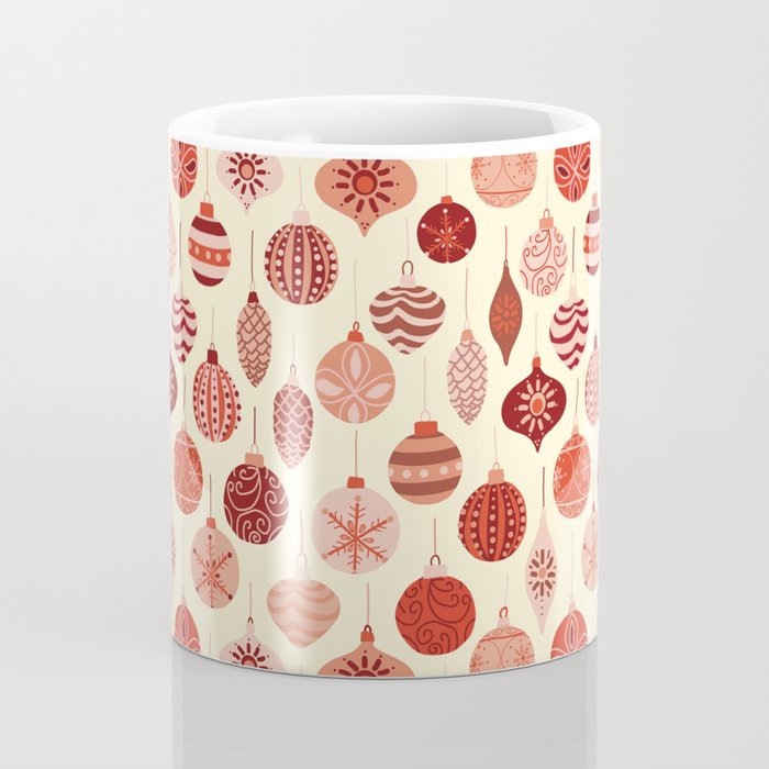 Christmas Ornaments Red Pink Beige Pattern Coffee Mug Gallery Image 4