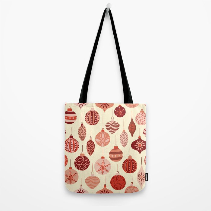 Christmas Ornaments Red Pink Beige Pattern Tote Bag Gallery Image 2